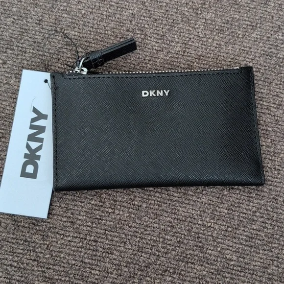 NWT DKNY Black Textured Bifold Mini Wallet - Picture 1 of 7